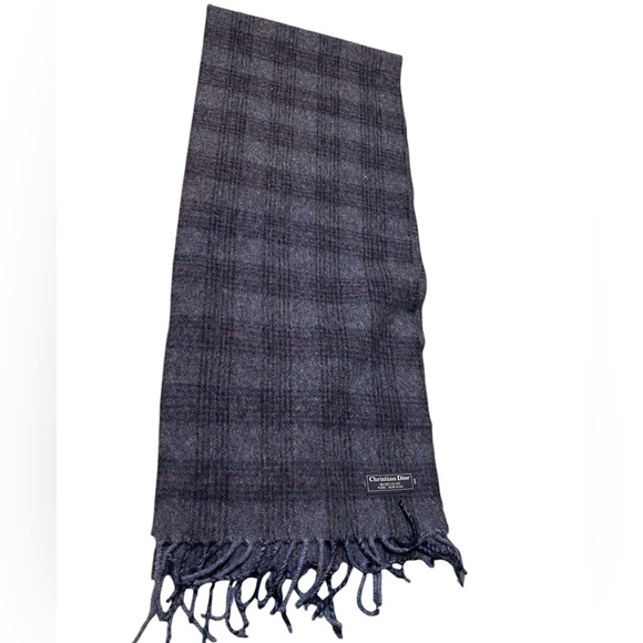 VINTAGE CHRISTIAN DIOR MONSIEUR 100% CASHMERE PLAID SCARF - Picture 1 of 6